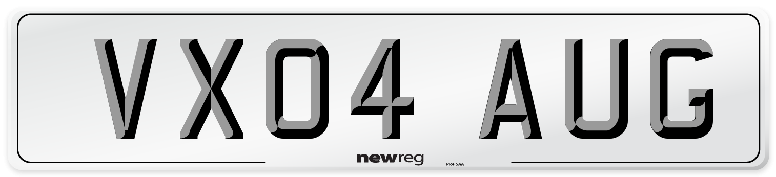 VX04 AUG Number Plate from New Reg